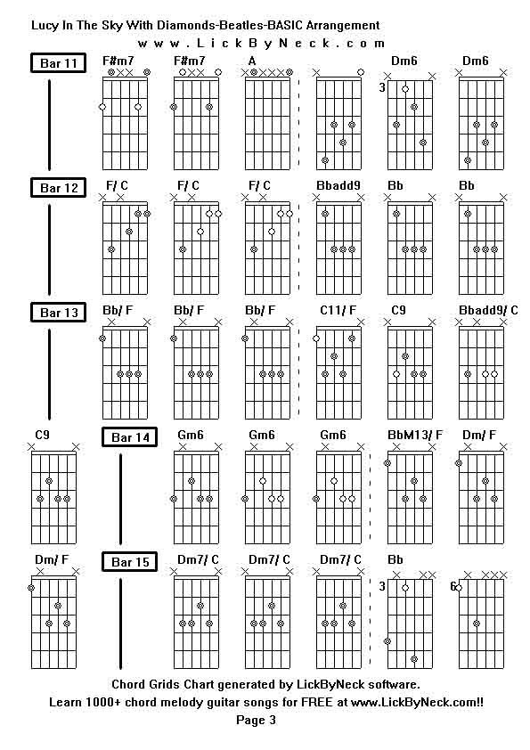 Chord Grids Chart of chord melody fingerstyle guitar song-Lucy In The Sky With Diamonds-Beatles-BASIC Arrangement,generated by LickByNeck software.